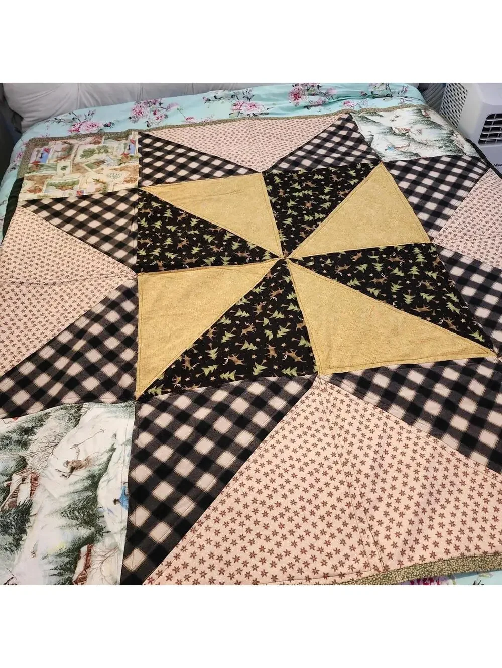 NEW Stunning Handmade Flannel Patchwork Quilt Nature Checkered 60 x 62 inches